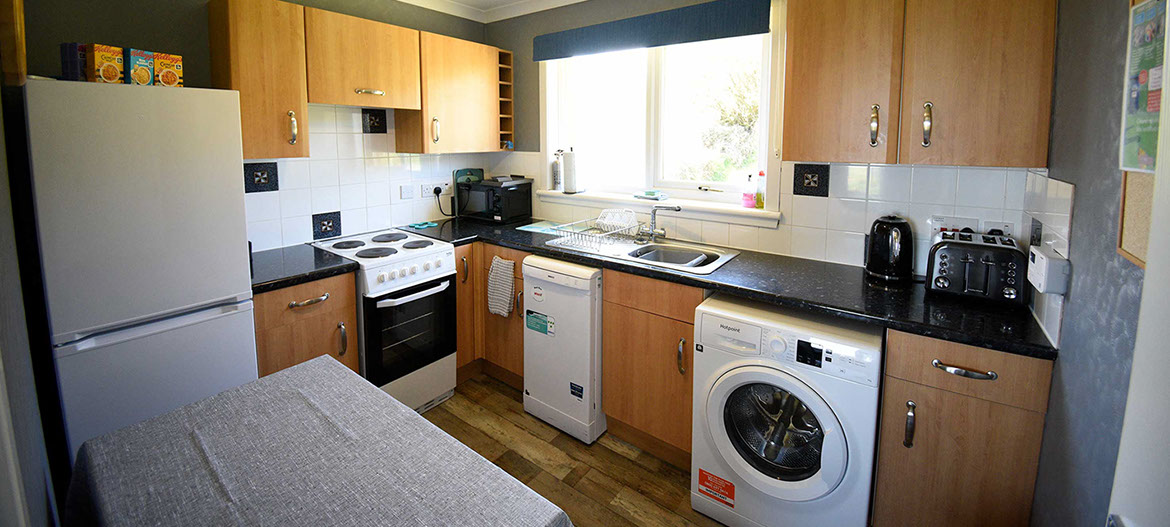 Anmara contains a modern kitchen at our Staffin self catering accommodation with sea views