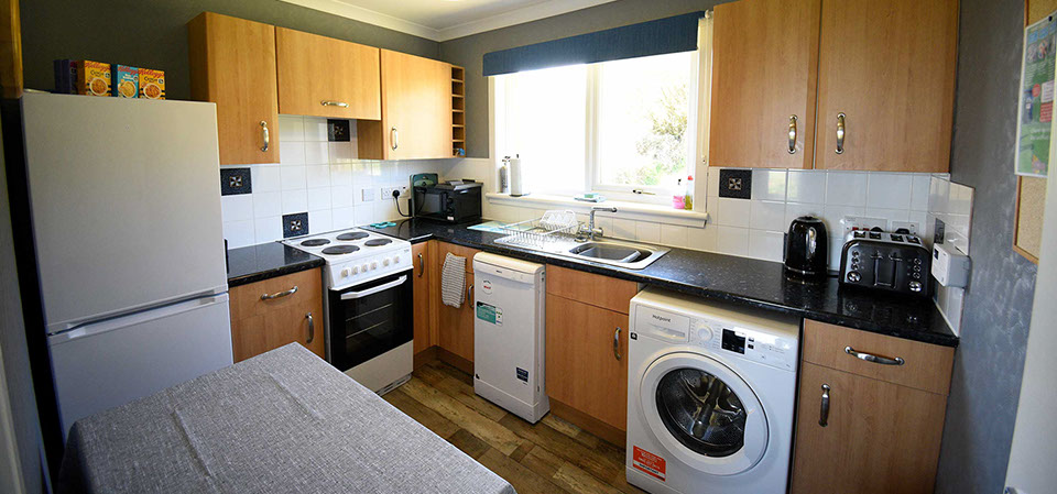 Anmara contains a modern kitchen at our Staffin self catering accommodation with sea views
